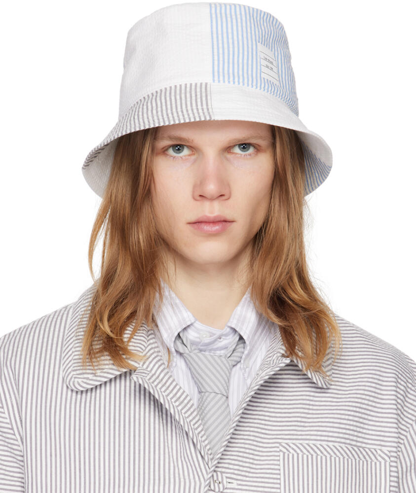 Thom Browne White & Blue Quarter Combo Bucket Hat Cover