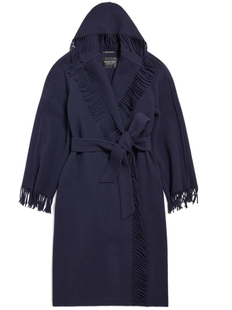 Balenciaga fringed virgin wool coat - Blue Cover