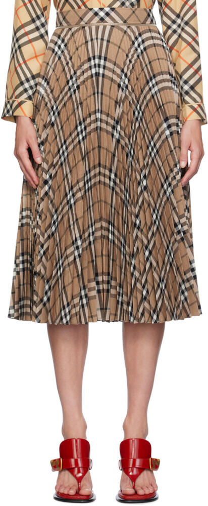 Burberry Brown Pleated Check Midi Skirt Cover