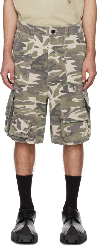 We11done Khaki Camo Cargo Shorts Cover