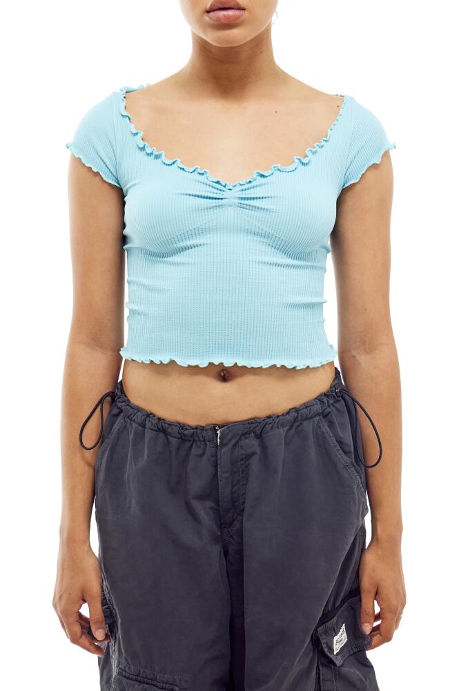 BDG Urban Outfitters Elsie Cap Sleeve Rib Crop Top in Light Blue Cover