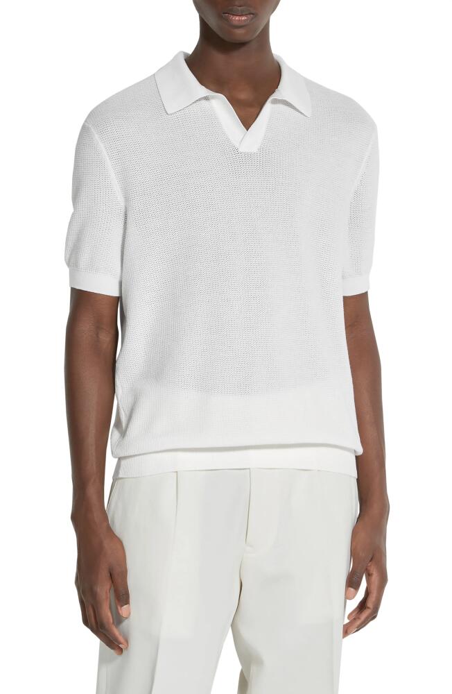 ZEGNA Premium Cotton Waffle Stitch Polo Sweater in Bianco Zegna Cover