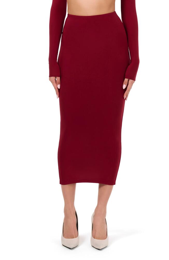 Naked Wardrobe Hourglass Body-Con Midi Skirt in Dark Red Cover