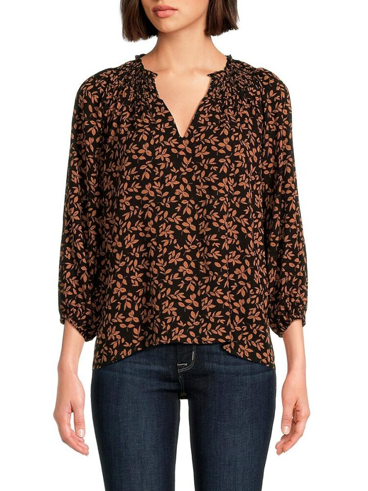 Bobeau Women's Floral 3/4 Sleeve Top - Charcoal Multi Cover