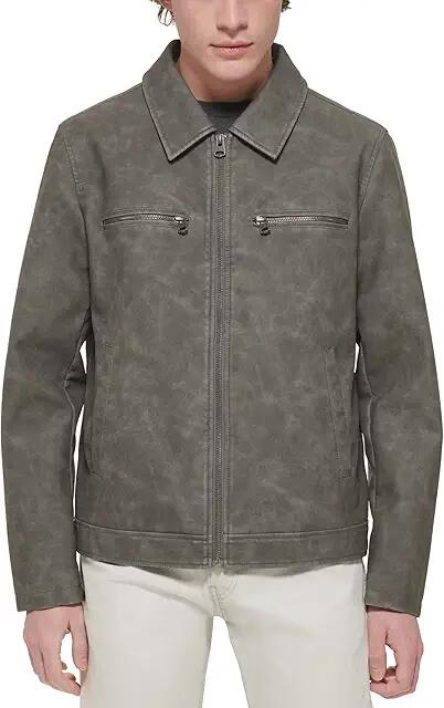 Levi's(r) Faux Leather Jacket w/ Laydown Collar (Light Grey) Men's Jacket Cover