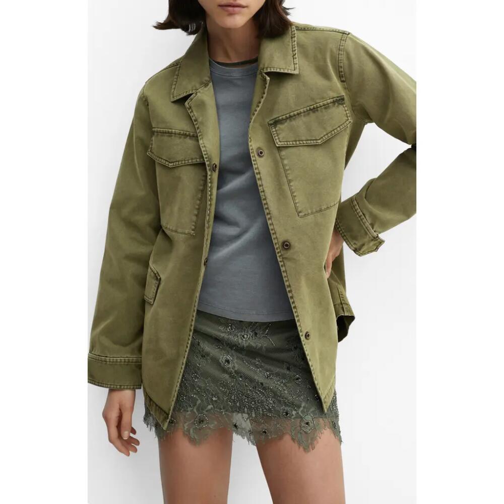 MANGO Caracas Overshirt in Khaki Green Cover