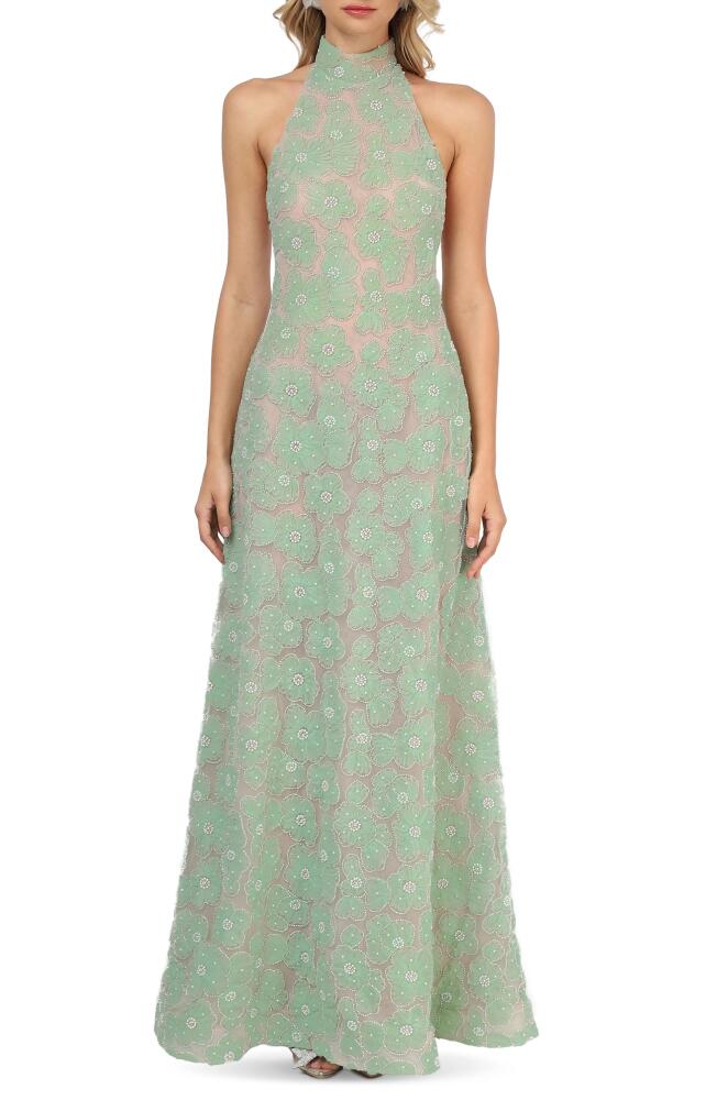 HELSI Marcella Floral Embellished Halter Gown in Sage Cover