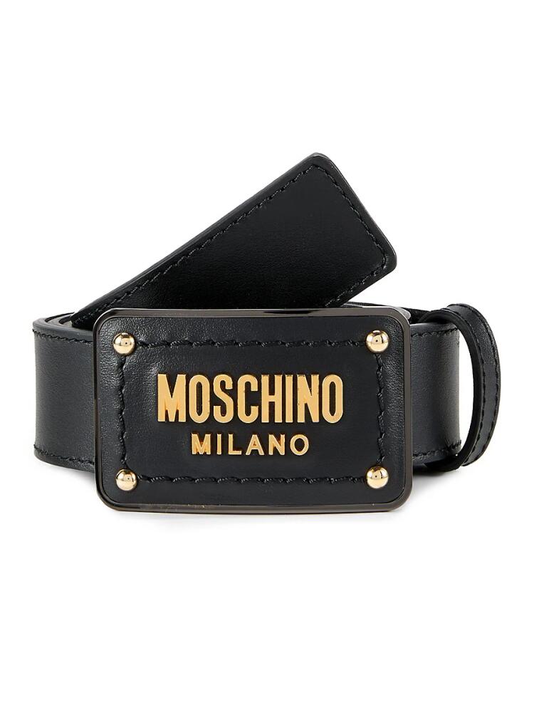 Moschino Men's Logo Leather Belt - Black Gold Cover