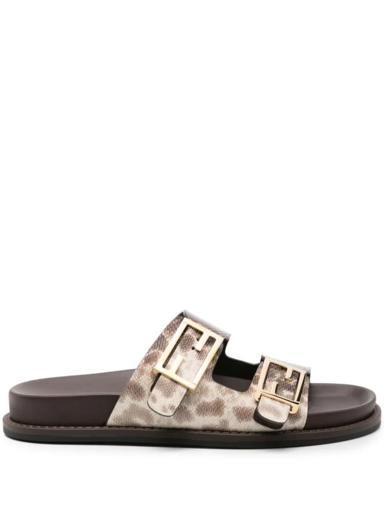 FENDI snakeskin-effect leather slides - Brown Cover