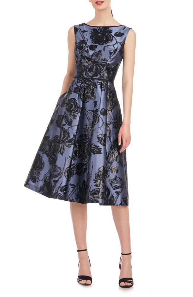 Kay Unger Jackie Floral Jacquard Sleeveless Midi Dress in Cornflower Cover