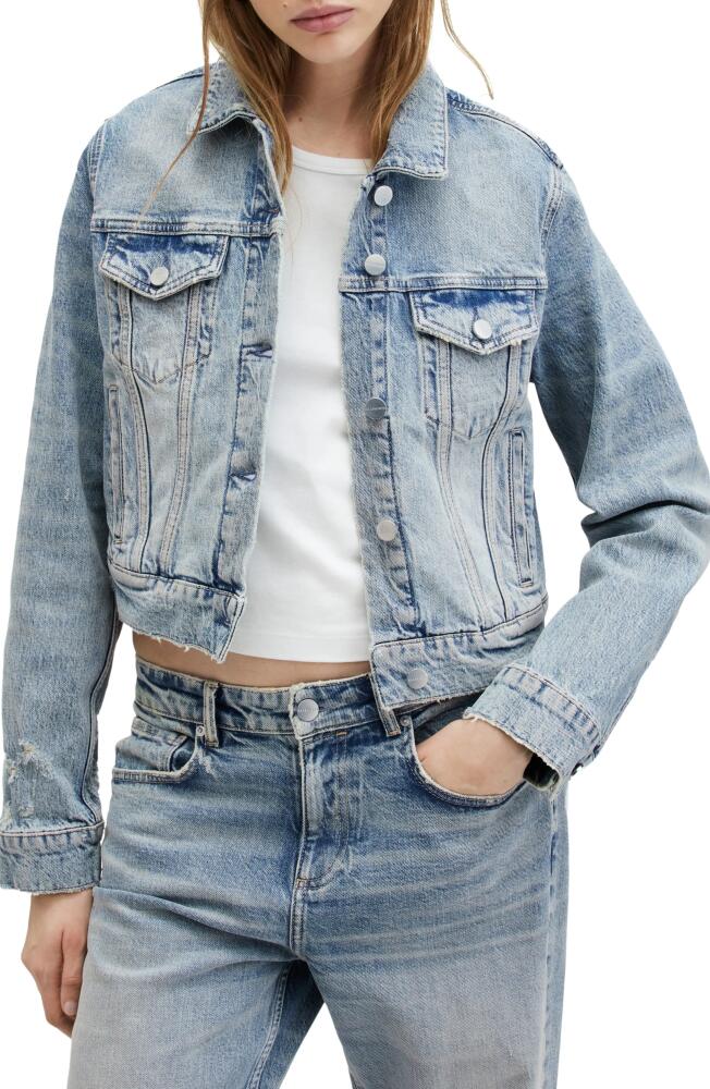 AllSaints Juno Distressed Denim Jacket in Vintage Indigo Cover