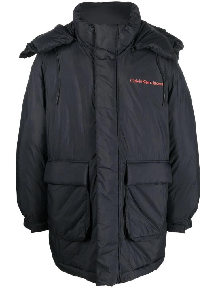 Calvin Klein Jeans logo print hooded parka - Black Cover