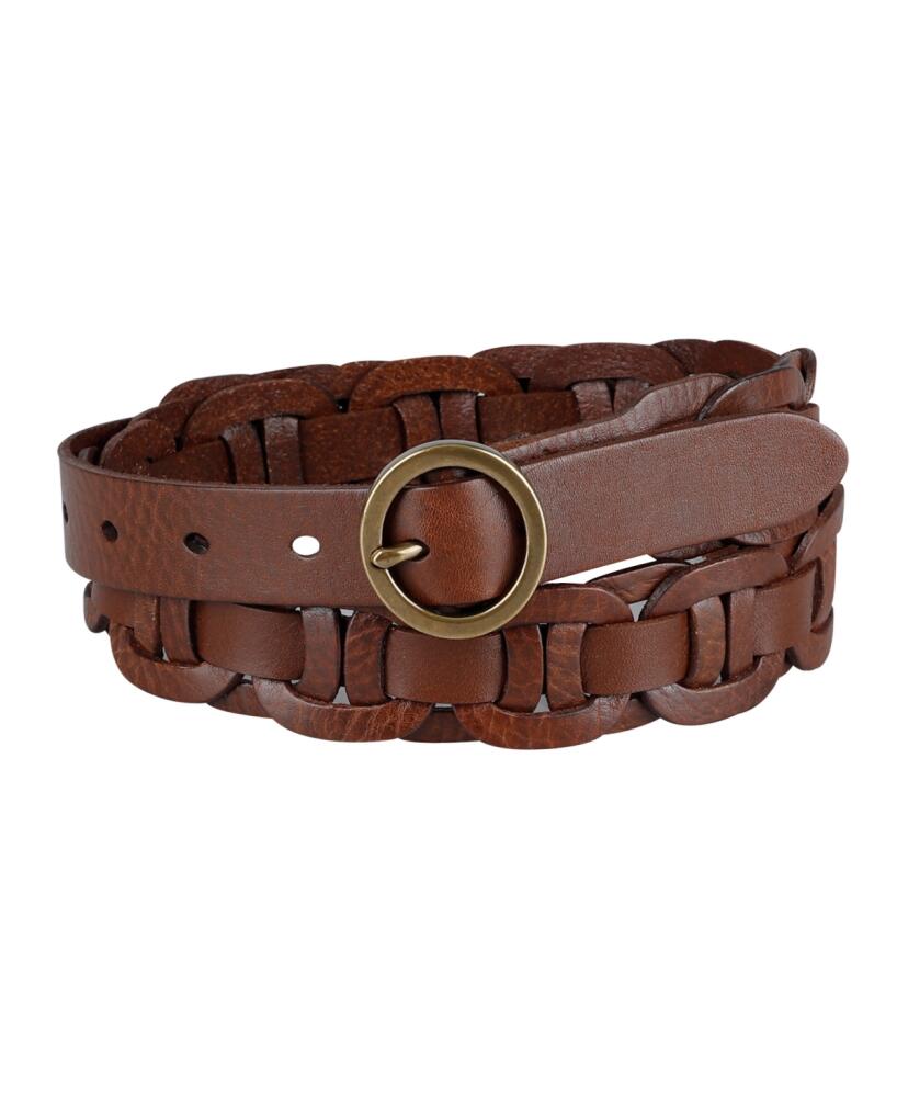 Tommy Hilfiger Women's Woven Leather Linked Casual Belt - Cognac Cover