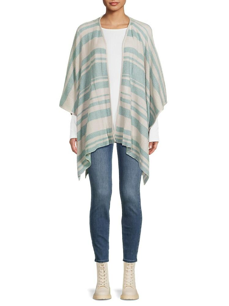 Portolano Women's Striped Cashmere Ruana - Ivory Blue Cover