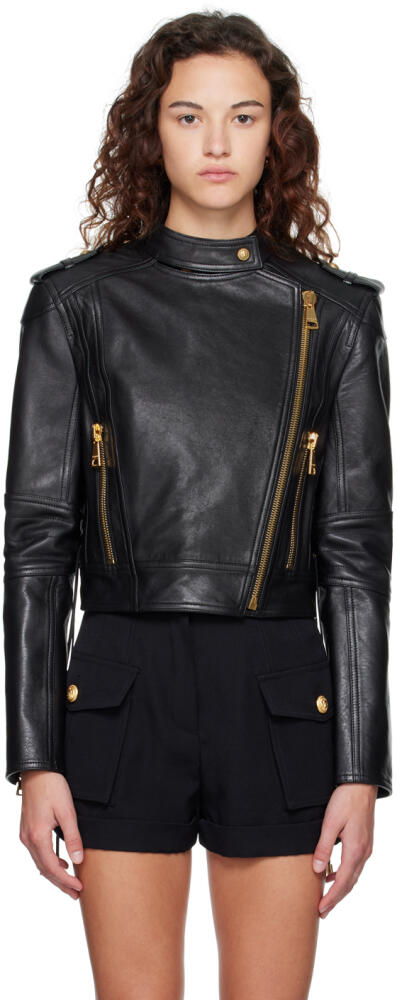 Balmain Black Lace-Up Leather Jacket Cover