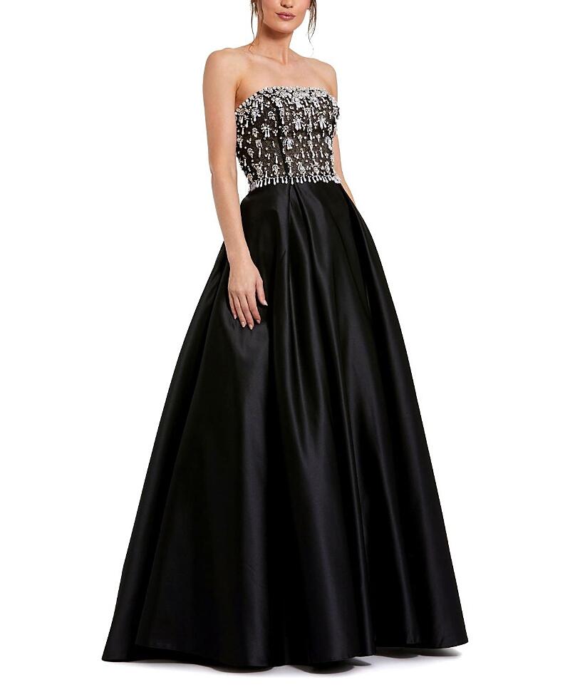 Mac Duggal Strapless Beaded Embellished Top Satin Ballgown Cover