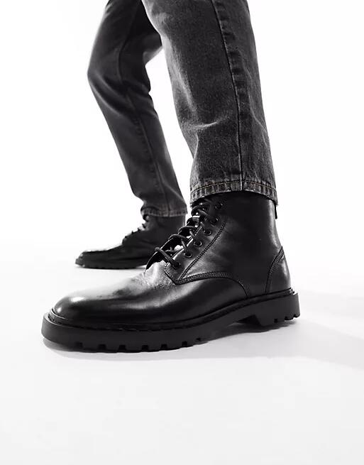 Walk London Milano lace up boots in black leather Cover