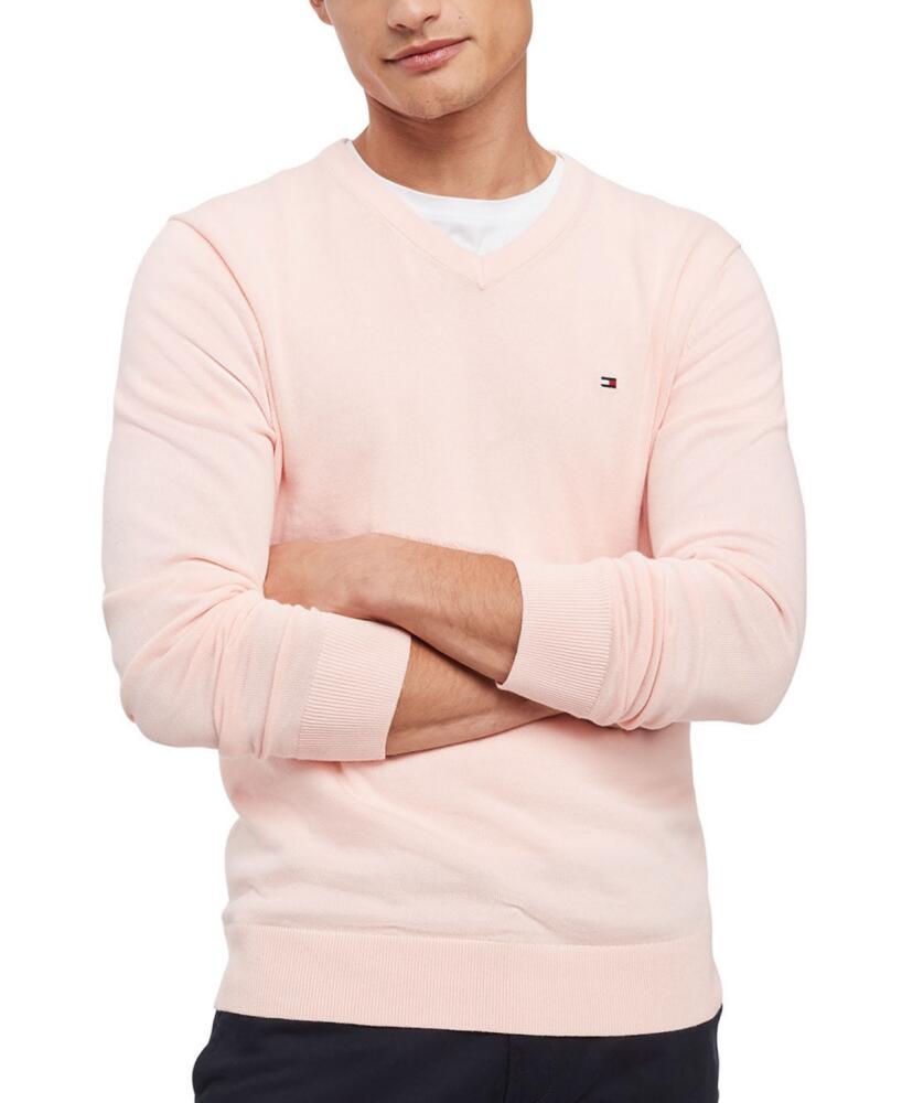 Tommy Hilfiger Men's Essential Solid V-Neck Sweater - Pink Crystal Cover