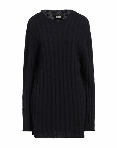 Alpha Studio Woman Sweater Midnight blue Wool, Cashmere Cover