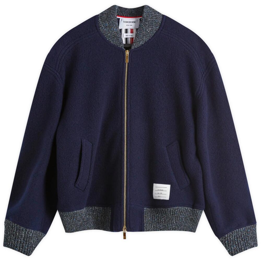 Thom Browne Men's Wool Fleece Bomber Jacket in Navy Cover