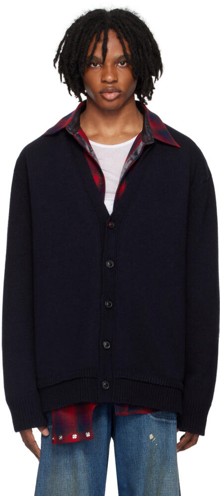 Maison Margiela Navy Elbow Patch Cardigan Cover