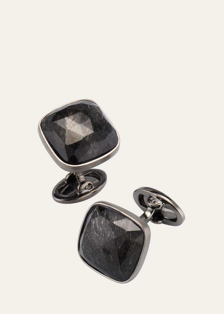 Jan Leslie Men's Square Black Rutliated Quartz Cufflinks Cover