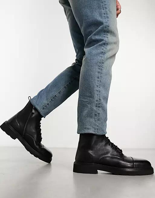 Walk London Max toe cap boots in black leather Cover