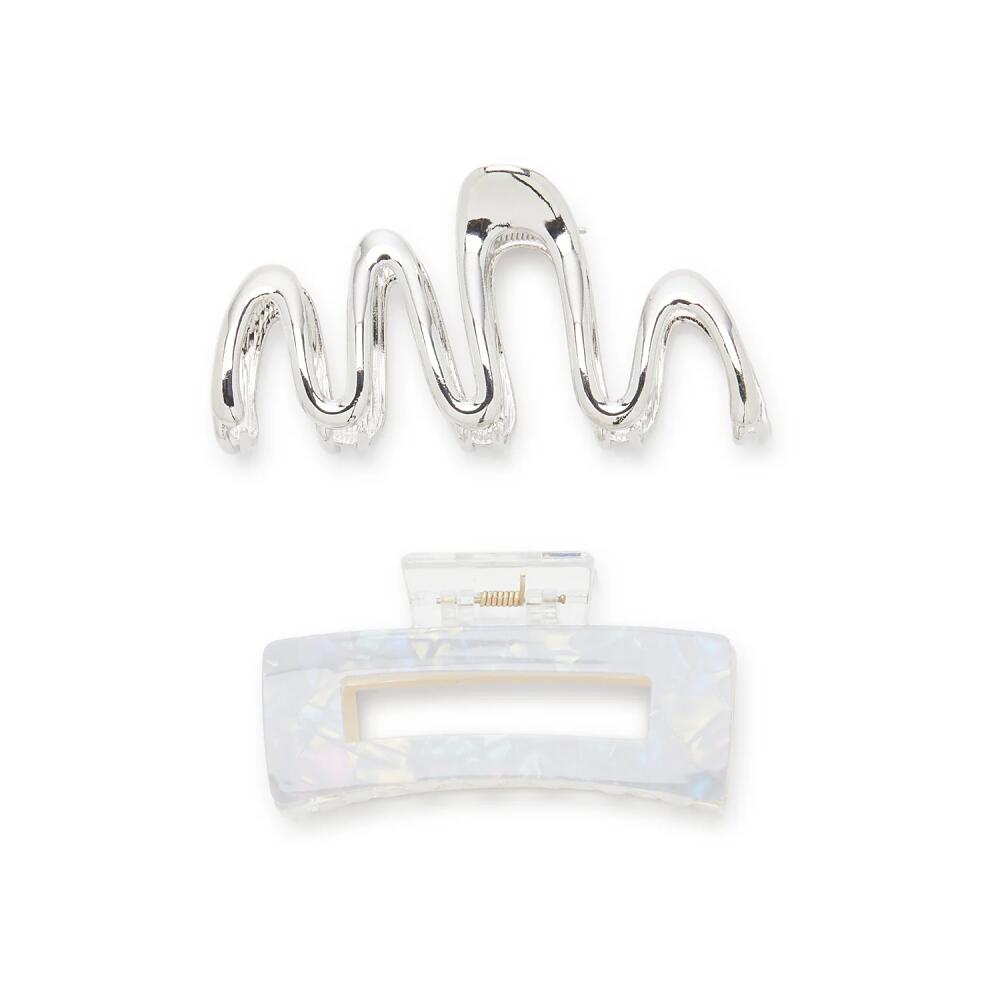 Kelly & Katie Squiggly Claw Hair Clip Set 2 Pack | Women's | Silver/Blue Marbled Cover