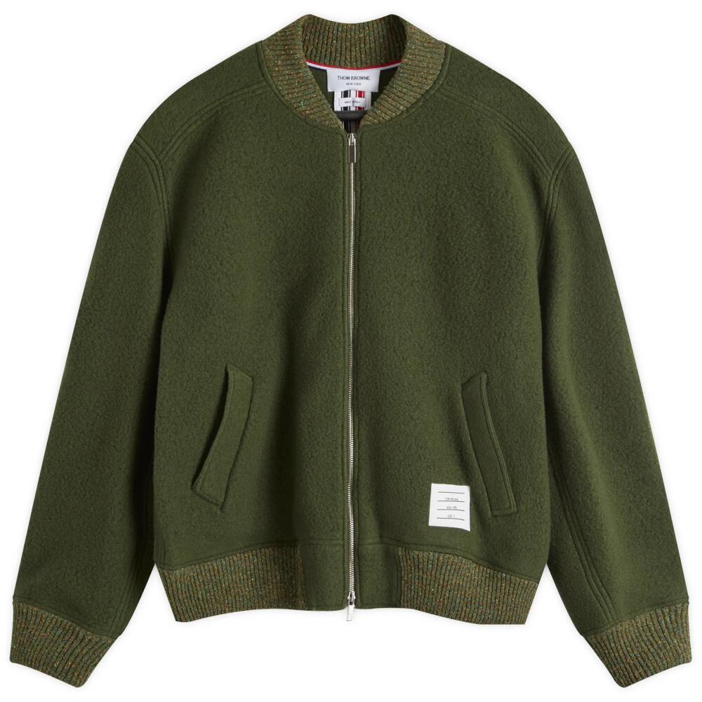 Thom Browne Men's Wool Fleece Bomber Jacket in Dark Green Cover