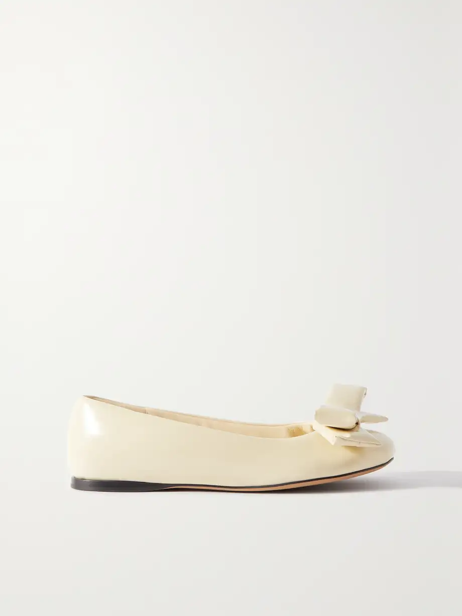 Loewe - Puffy Bow-detailed Padded Glossed-leather Ballet Flats - Neutrals Cover