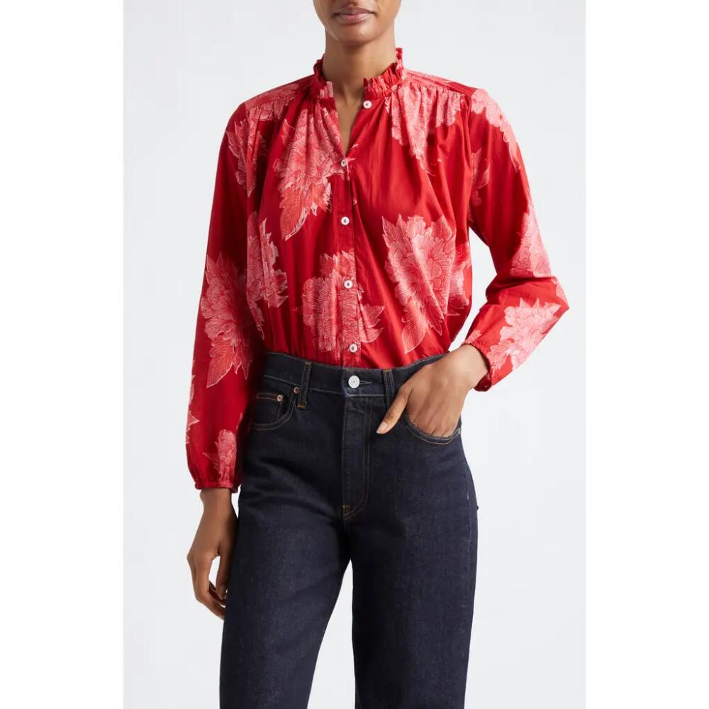 MILLE Francesca High Neck Cotton Blouse in Crimson Floral Cover