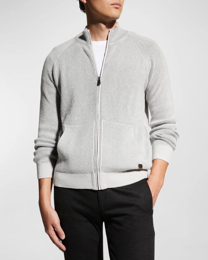 Corneliani Men's Ribbed Full-Zip Sweater Cover