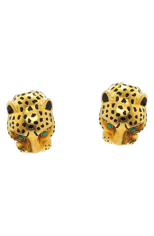 David Webb Kingdom Leopard Stud Earrings in Yellow Gold Cover