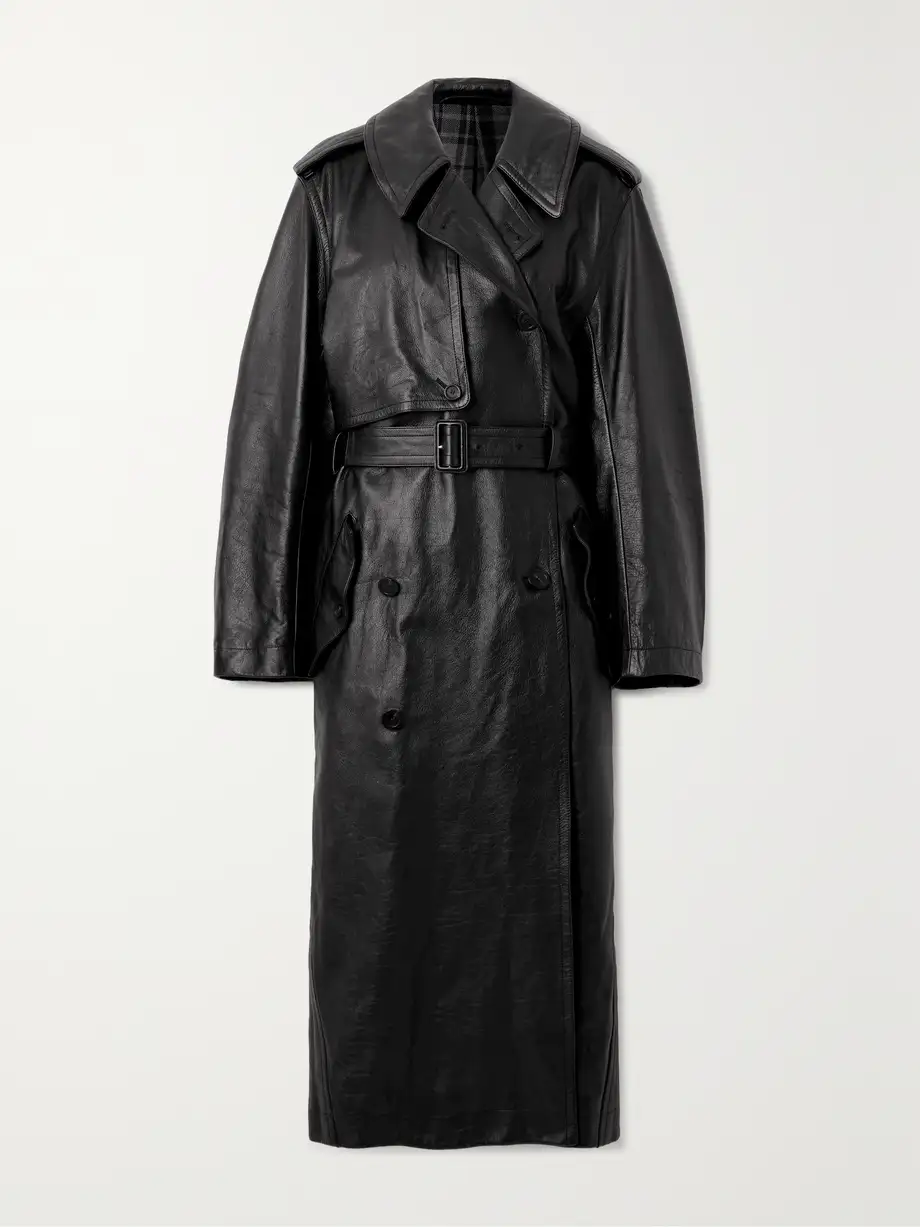 Balenciaga - Cocoon Double-breasted Belted Leather Trench - Black Cover