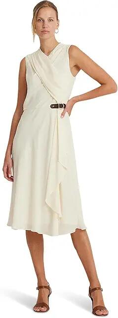 Lauren Ralph Lauren Buckle-Trim Georgette Sleeveless Dress (Mascarpone Cream) Women's Dress Cover