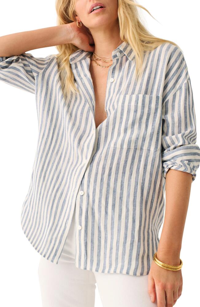 Faherty Laguna Relaxed Fit Linen Button-Up Shirt in Blue Lucy Stripe Cover