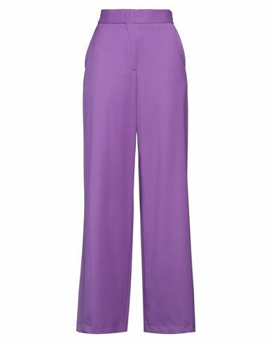 Msgm Woman Pants Purple Virgin Wool, Elastane Cover