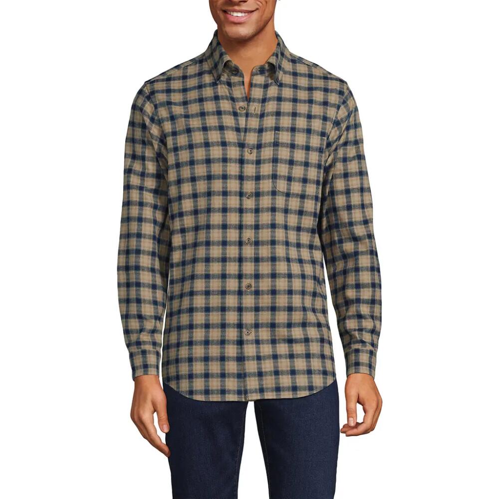 Lands' End Traditional Fit Flagship Flannel Shirt in Radiant Navy/taupe Plaid Cover