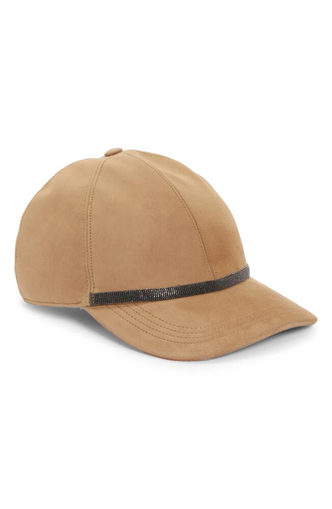 Brunello Cucinelli Monili Trim Suede Baseball Cap in C6667 Caramel Cover