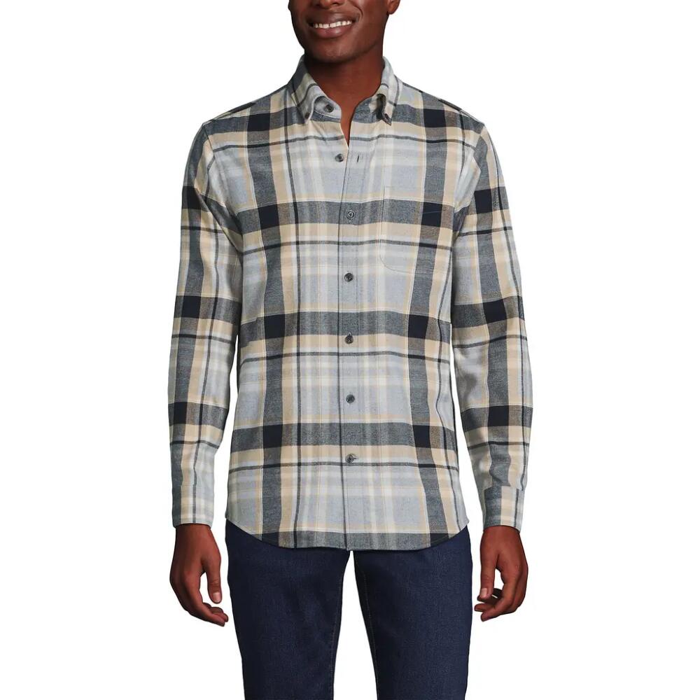 Lands' End Traditional Fit Flagship Flannel Shirt in Gray Heather/black Slate Plaid Cover