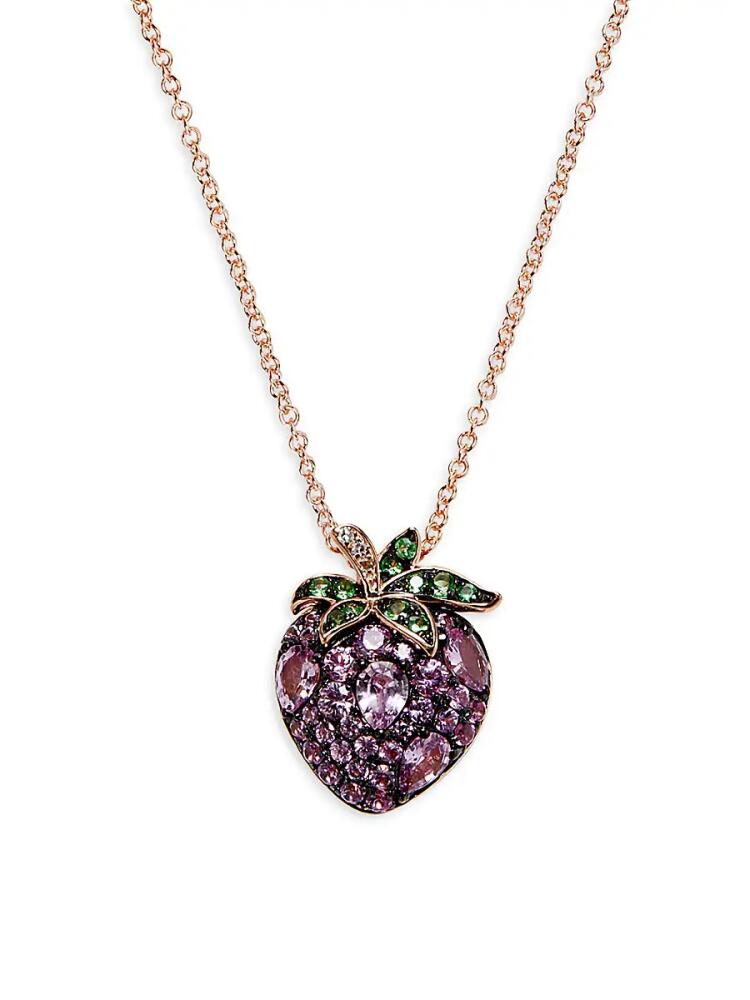 Effy Women's 14K Rose Gold & Diamond, Pink Sapphire, Tsavorite Necklace Cover