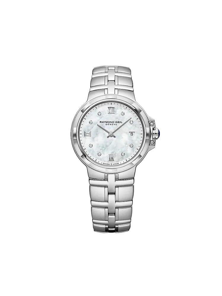 Raymond Weil Women's Parsifal 30MM Stainless Steel, Mother Of Pearl & Diamond Bracelet Watch Cover