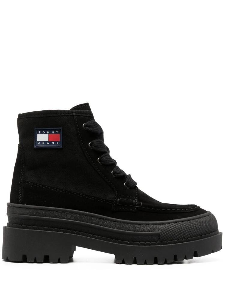 Tommy Jeans 40mm logo-patch lace-up boots - Black Cover