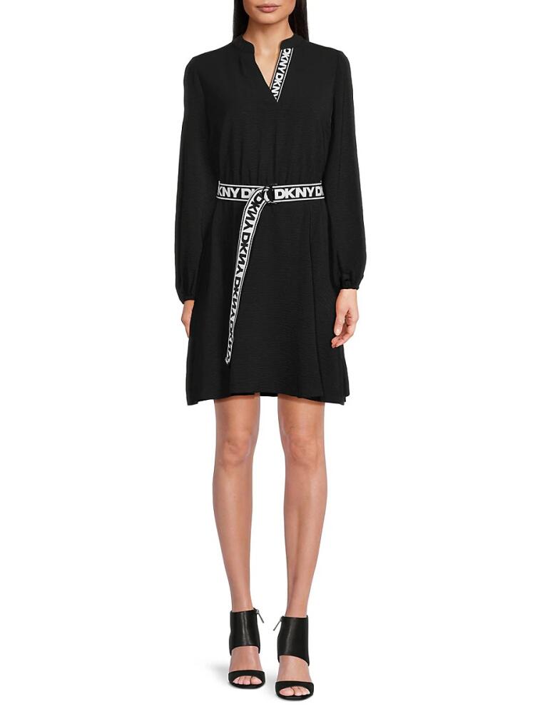 DKNY Women's Surplice Belted Wrap Mini Dress - Black Cover