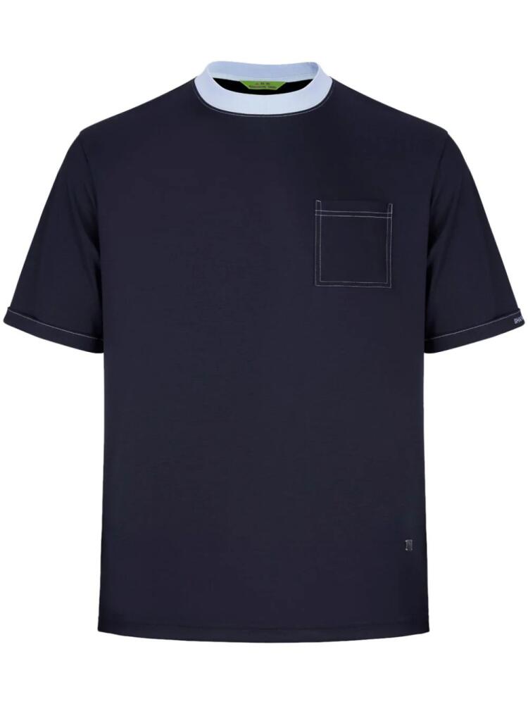 Shanghai Tang contrasting-collar patch-pocket T-shirt - Blue Cover