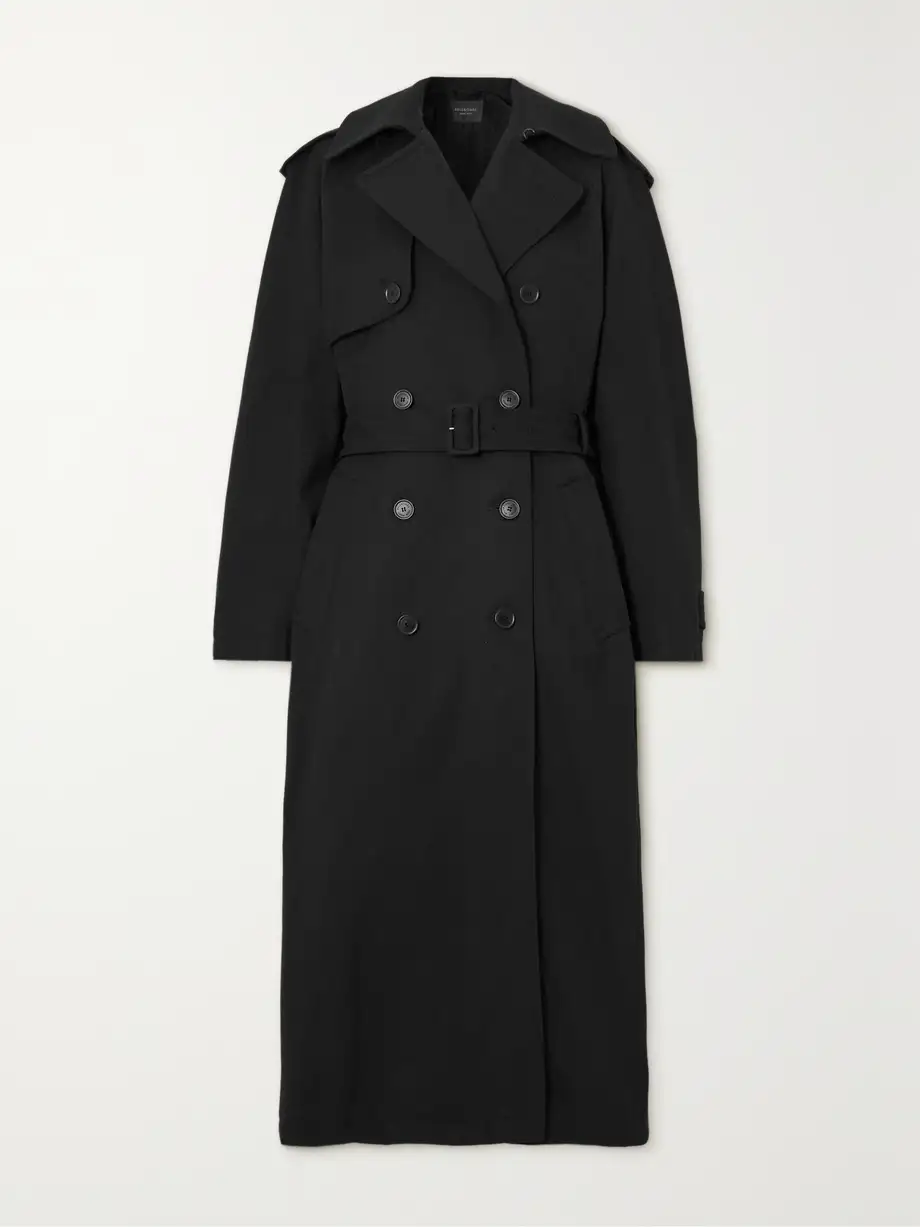 Balenciaga - Hourglass Oversized Double-breasted Wool And Cotton-blend Trench Coat - Black Cover