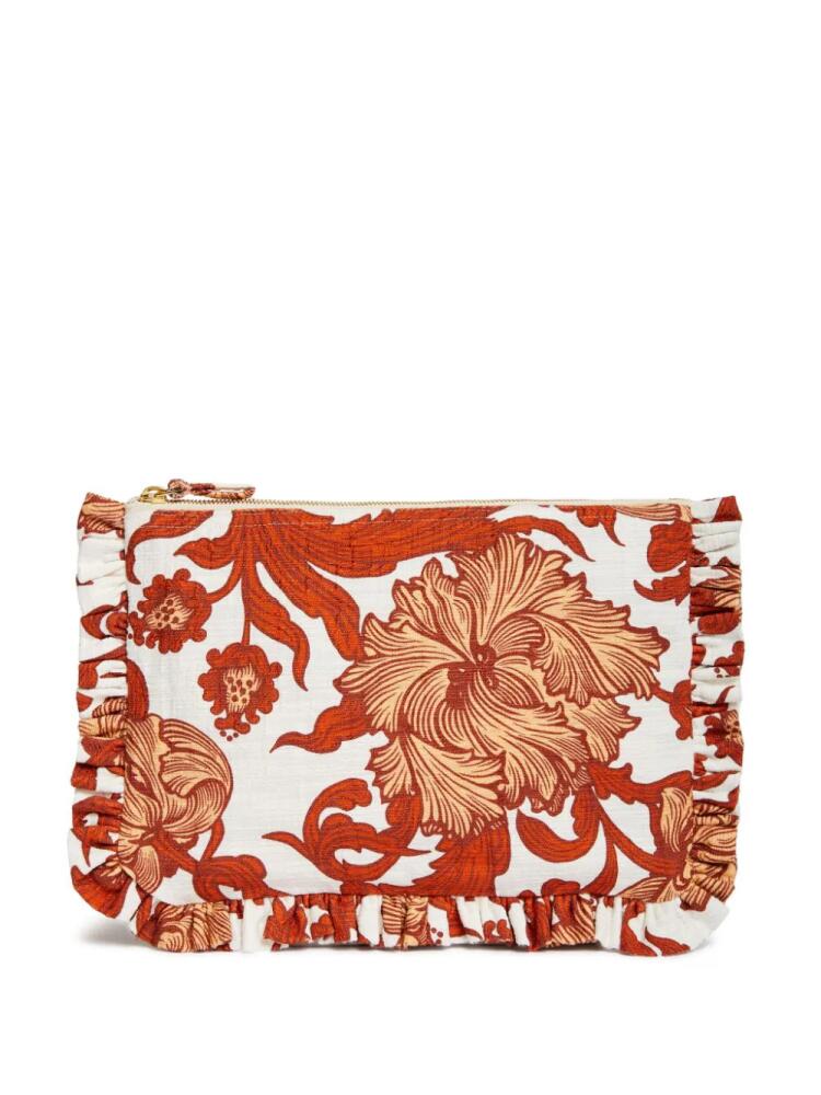 La DoubleJ floral-print ruffle clutch - Red Cover