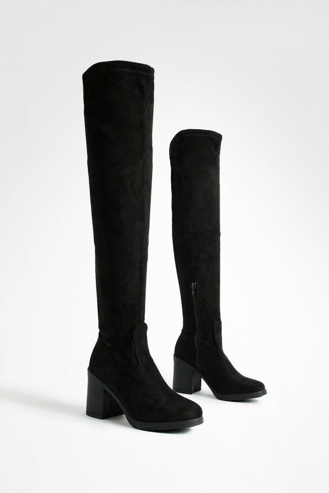 boohoo Womens Chunky Over The Knee High Boots - Black Cover