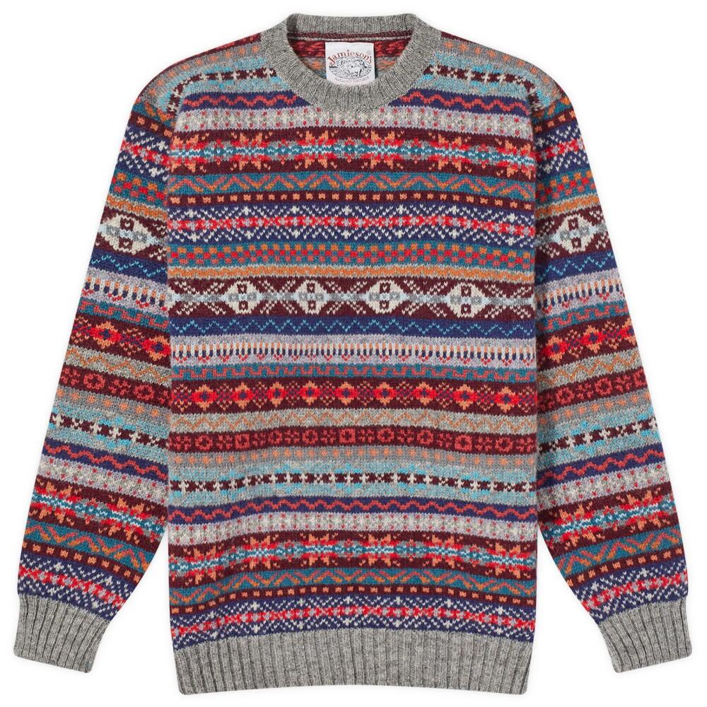 Jamieson's of Shetland Men's Fair Isle Crew Knit in Grey Mix Cover