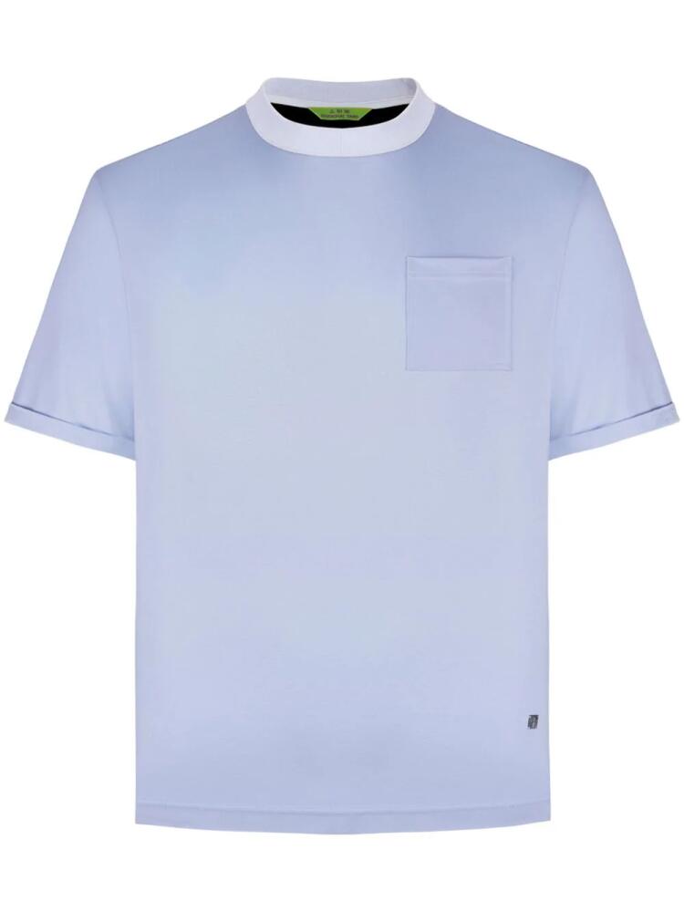 Shanghai Tang contrasting-collar patch-pocket T-shirt - Blue Cover